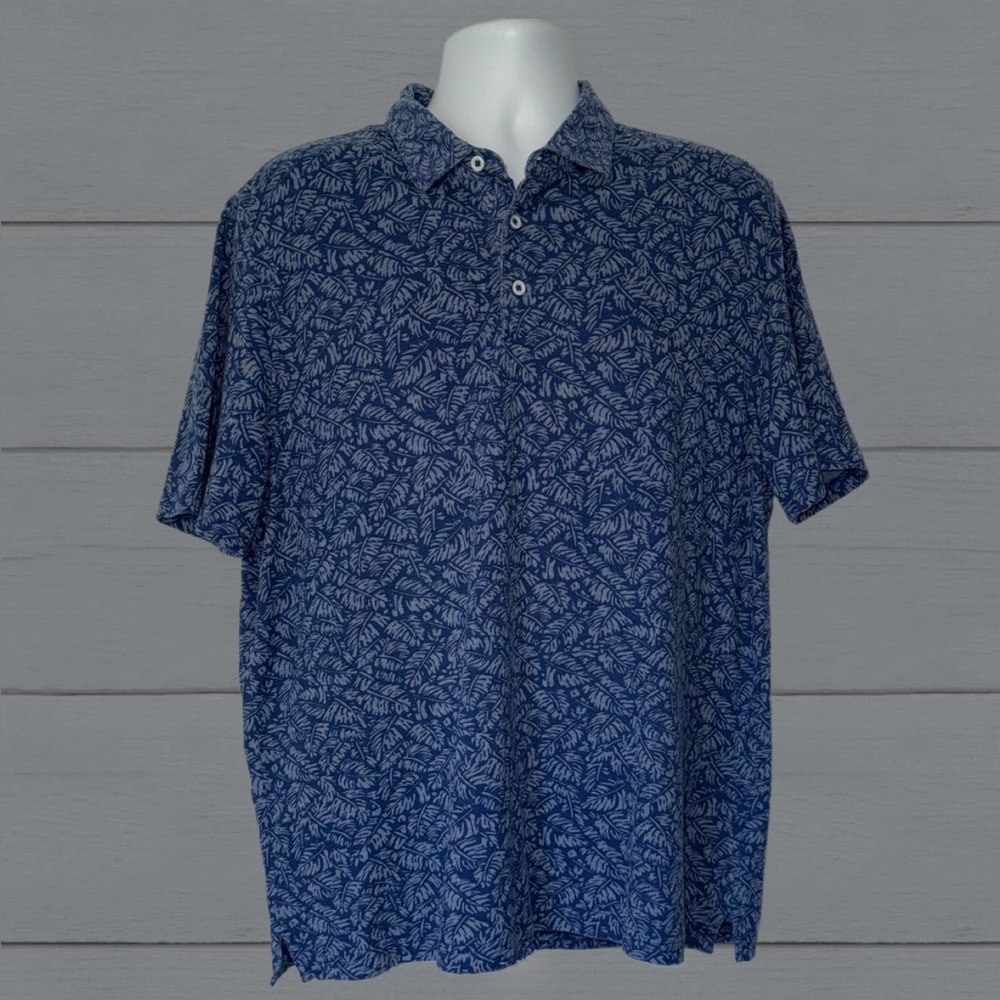 Jos. A. Bank 1905 Collection Men’s XL Tailored Fit Polo Shirt Blue Leaf Print
